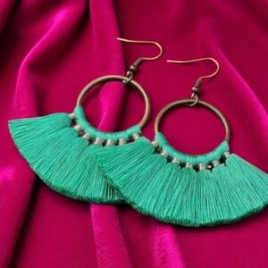 Turquoise Green Fan tassel earrings